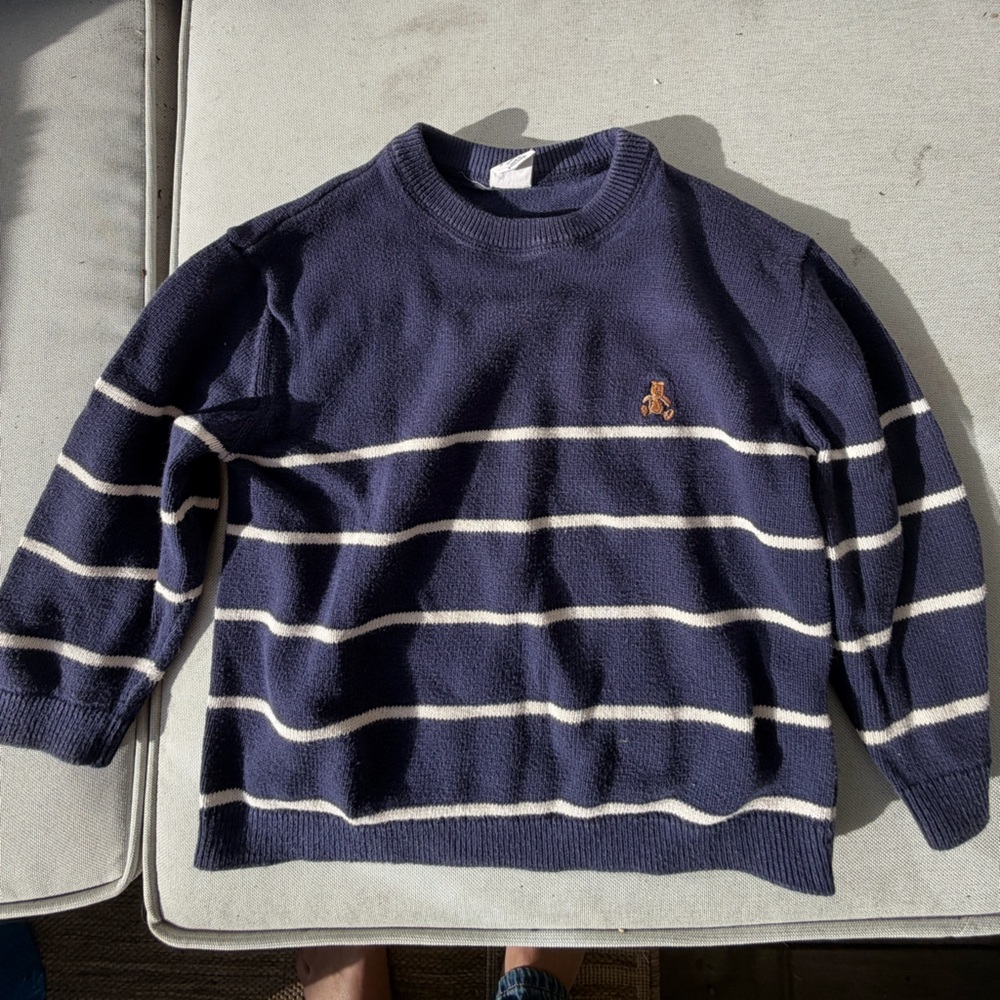 GAP Navy and White Striped Crewneck Sweater